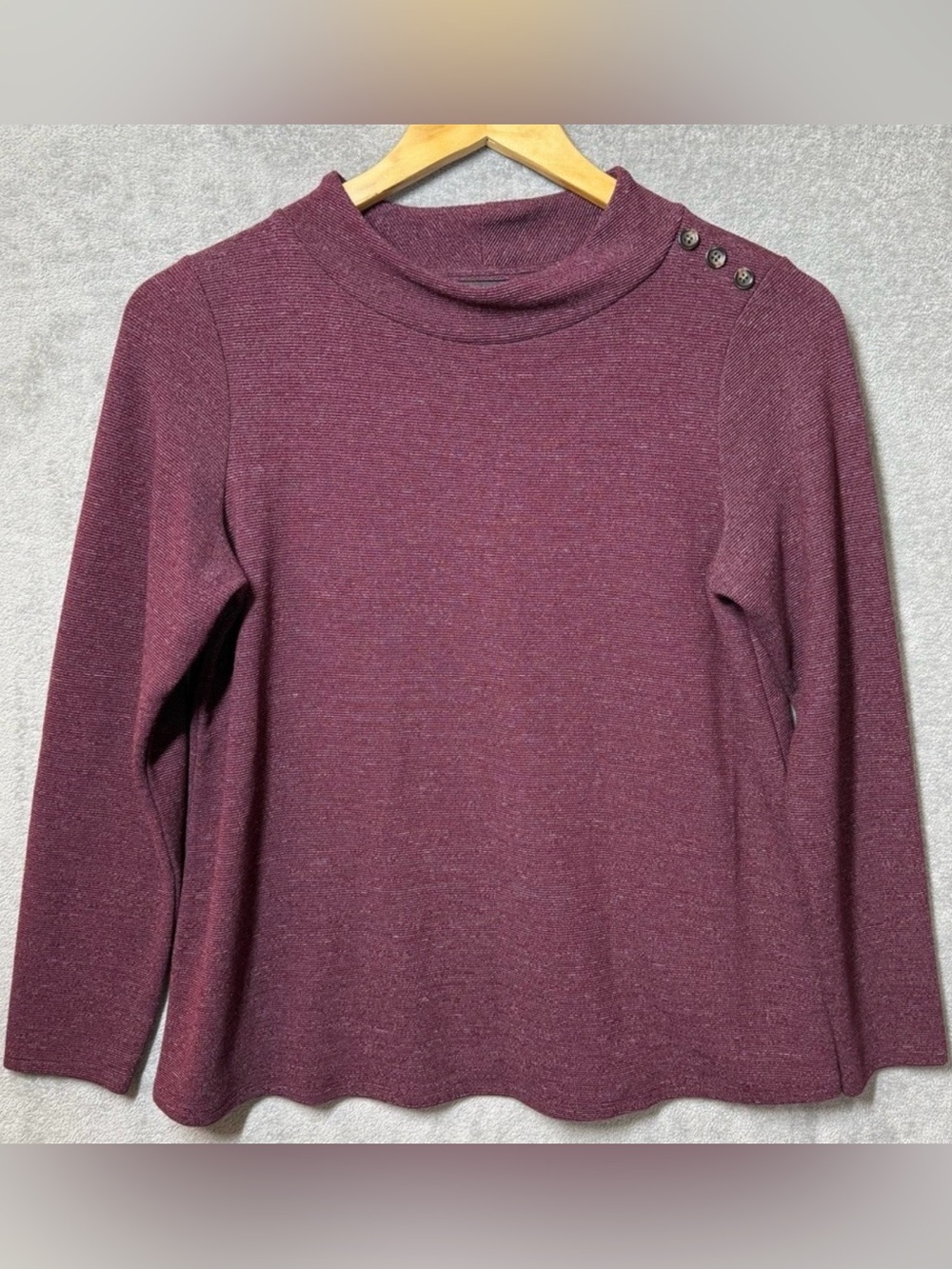 J. Jill Wearever Collection XS Petite Burgundy Mock Neck Button Shoulder Top